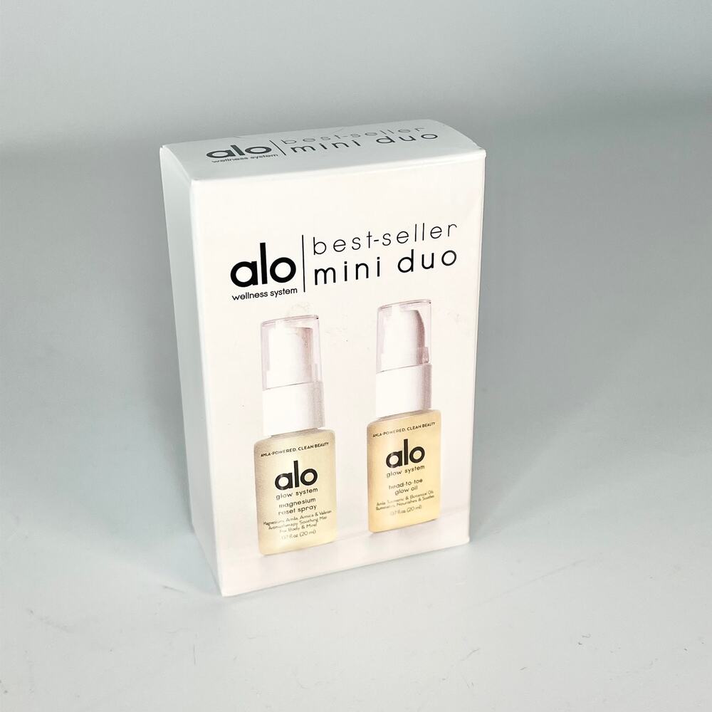 Alo Yoga Mini Glow Duo Magnesium Reset & Head-to-Toe Glow Oil Travel 2x .7oz NIB